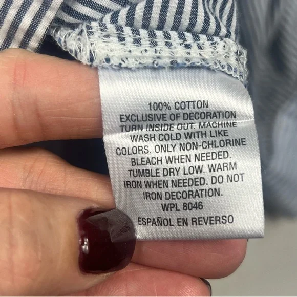 Style & Co. Striped Embroidered Floral Blouse LARGE Boho Cottagecore Lightweight - Picture 9 of 13